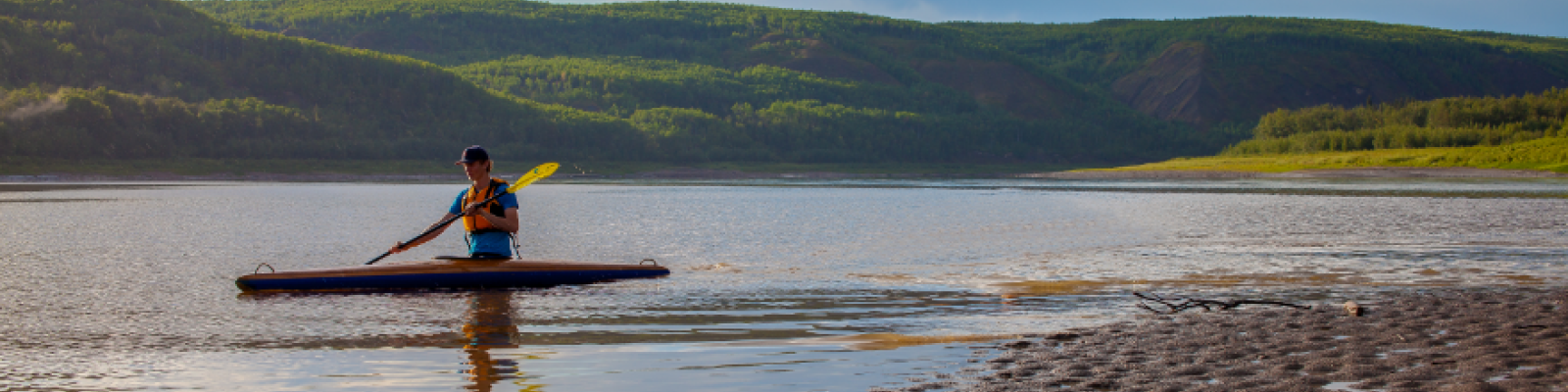 A person in a kayak on a lake